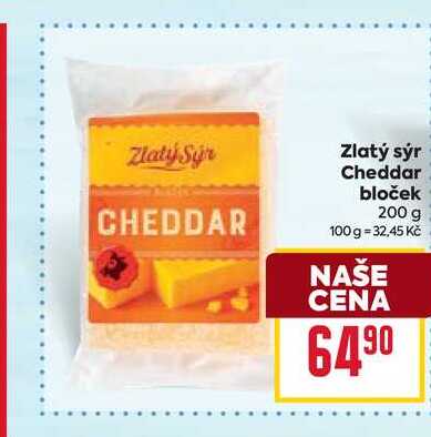 Zlatý sýr Cheddar bloček 200 g 