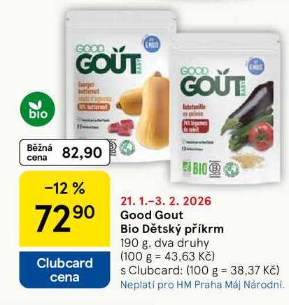 Good Gout Bio Dětský příkrm, 190 g, dva druhy