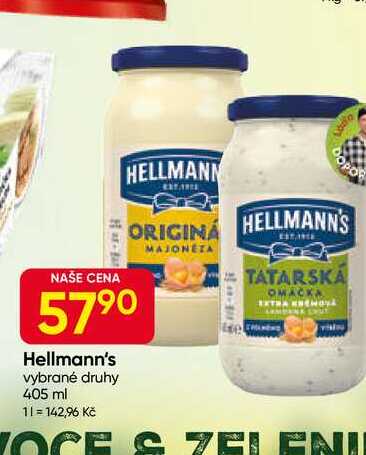 Hellmann's tatarská omáčka, majonéza 405ml, vybrané druhy