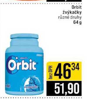 Orbit žvýkačky různé druhy 64g