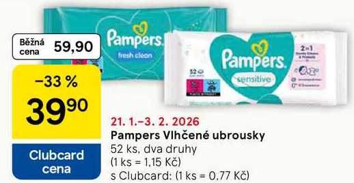 Pampers Vlhčené ubrousky, 52 ks, dva druhy 