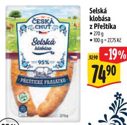 Selská klobása z Přeštíka, 270 g 