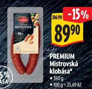 PREMIUM Mistrovská klobása, 350 g 