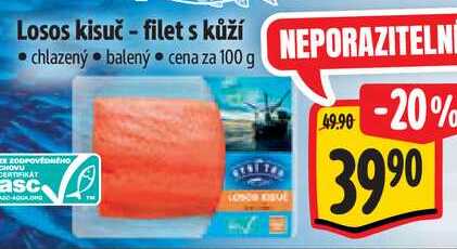 Losos kisuč-filet s kůží, cena za 100 g
