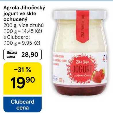 Agrola Jihočeský jogurt ve skle ochucený, 200 g 