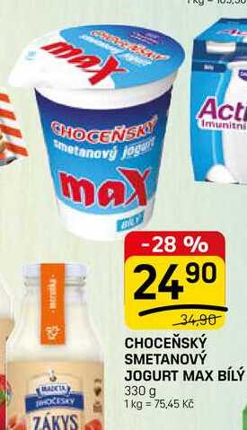 CHOCEŇSKÝ SMETANOVÝ JOGURT MAX BÍLÝ 330 g 