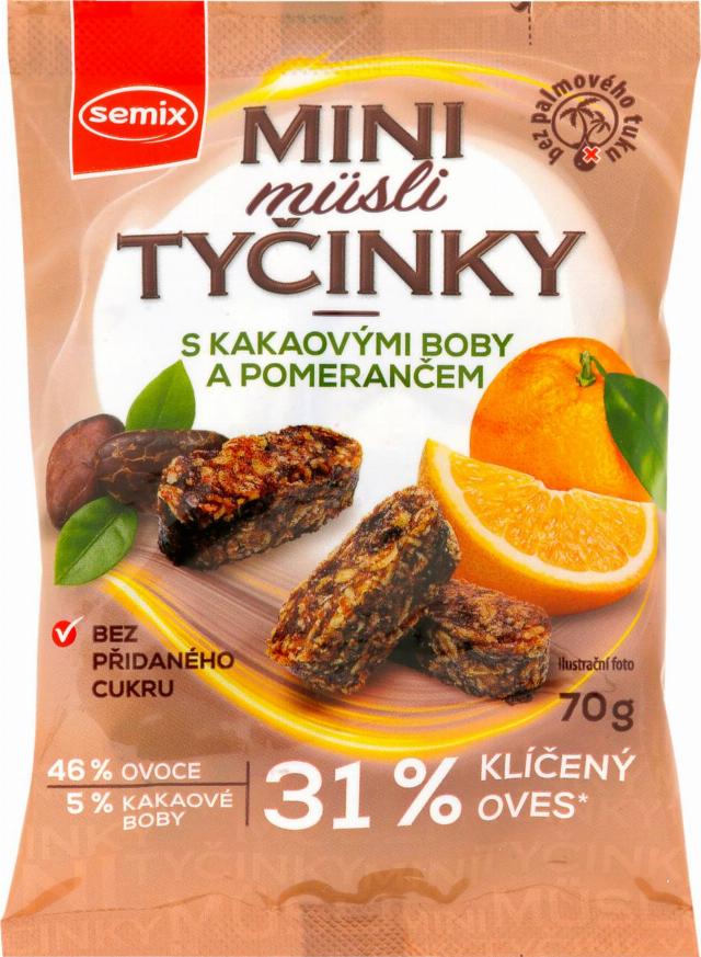 Mini müsli tyčinky kakaové boby a pomeranč