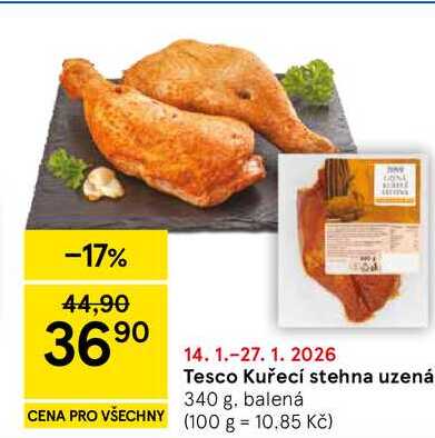 Tesco Kuřecí stehna uzená, 340 g, balená  