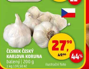 ČESNEK ČESKÝ KARLOVA KORUNA balený | 200 g 1 kg 139,50 Kč 190 27% 49,90- 44% ilustrační foto 