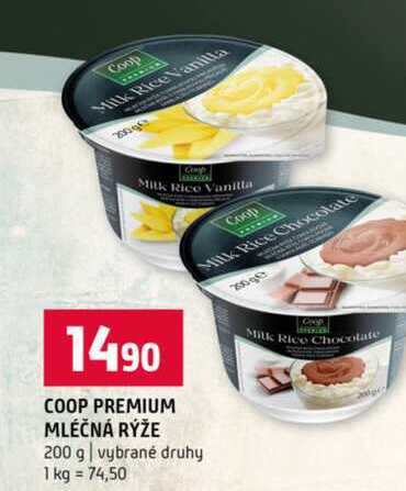 COOP PREMIUM MLÉČNÁ RÝŽE 200 g vybrané druhy