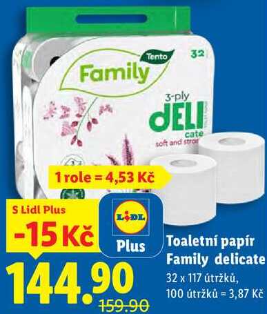 Toaletní papír Family delicate, 32x 117 útržků