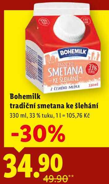 Bohemilk tradiční smetana ke šlehání, 330 ml