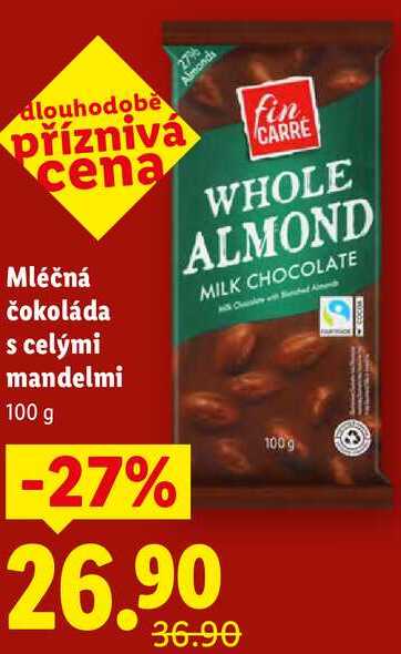 Mléčná čokoláda s celými mandelmi, 100 g