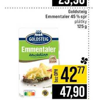 Goldsteig Emmentaler 45 % sýr plátky 125g 