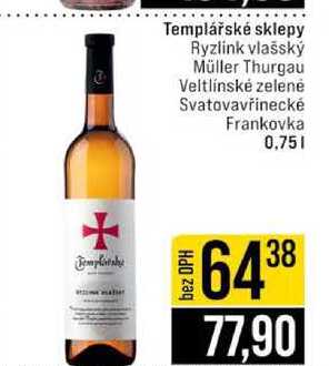 Templářské sklepy Ryzlink vlašský Müller Thurgau Veltlínské zelené Svatovavřinecké Frankovka 0,75l