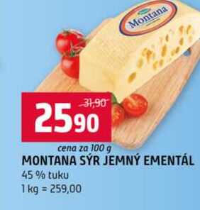 MONTANA SÝR JEMNÝ EMENTÁL 45% tuku 100g