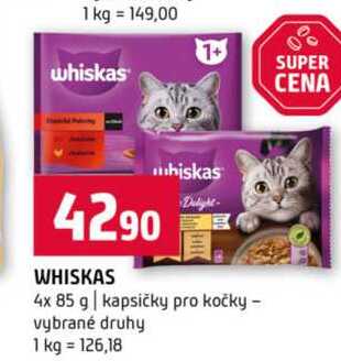 WHISKAS 4x 85 g kapsičky pro kočky vybrané druhy 