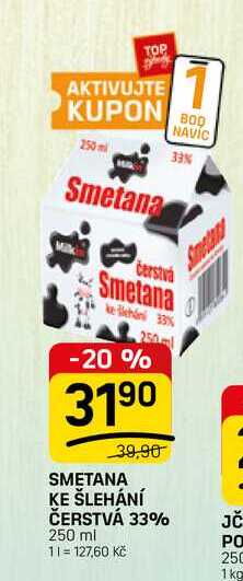 SMETANA KE ŠLEHÁNÍ ČERSTVÁ 33% 250 ml