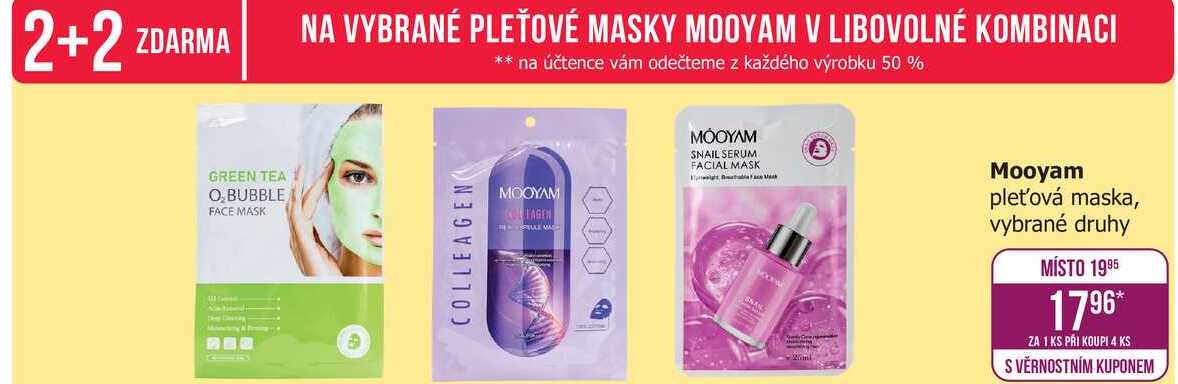 Mooyam pleťová maska, vybrané druhy 