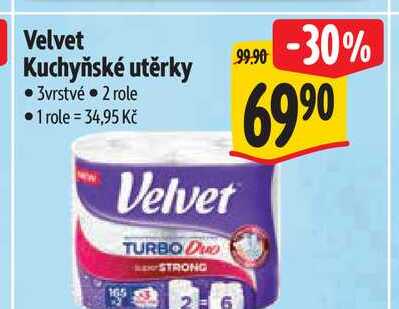 Velvet Kuchyňské utěrky 3vrstvé 2 role  