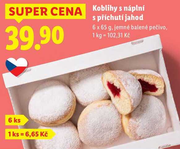 Koblihy s náplní s příchutí jahod, 6x 65 g