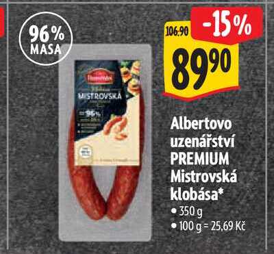 Albertovo uzenářství PREMIUM Mistrovská klobása, 350 g