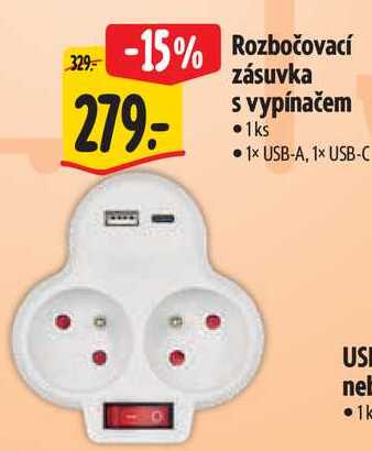 Rozbočovací zásuvka s vypínačem