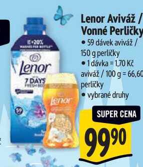 Lenor Aviváž/Vonné Perličky, 59 dávek aviváž/150 g perličky