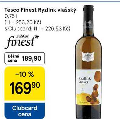 Tesco Finest Ryzlink vlašský, 0.75 l