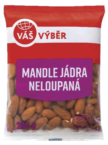 VÁŠ VÝBĚR Mandle jádra neloupaná, 200 g