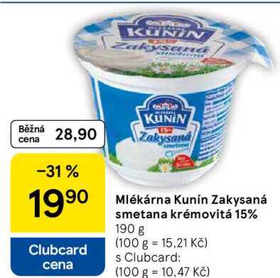 Mlékárna Kunín Zakysaná smetana krémovitá 15%, 190 g 