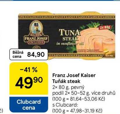 Franz Josef Kaiser Tuňák steak, 2× 80 g