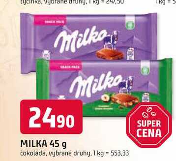 Milka čokoláda, vybrané druhy 45g