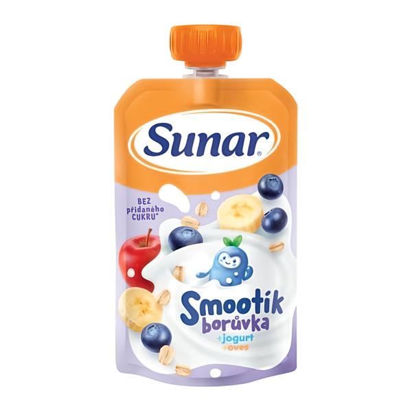 Sunar Smootík dětská kapsička borůvka, jogurt, ovesné vločky, 12 m+