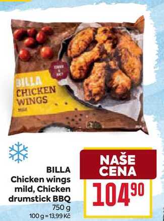 BILLA Chicken wings mild, Chicken drumstick BBQ 750 g