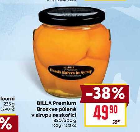 BILLA Premium Broskve půlené v sirupu se skořicí 880/300 g 