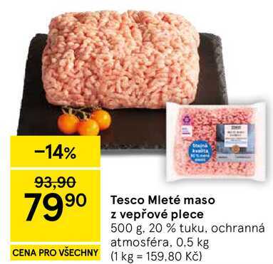 Tesco Mleté maso z vepřové plece, 500 g, 20% tuku 