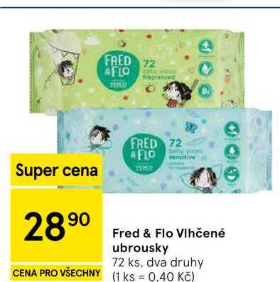 Fred & Flo Vlhčené ubrousky, 72 ks, dva druhy  