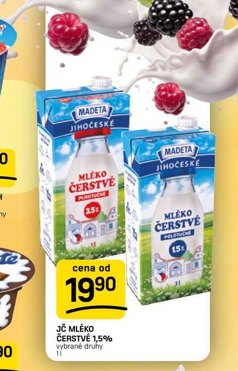 JČ MLÉKO ČERSTVÉ 1,5% vybrané druhy 1l