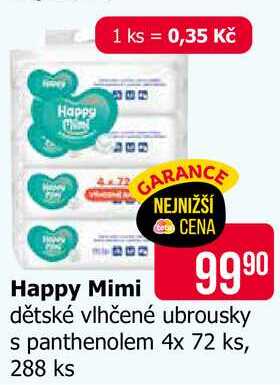 Happy Mimi dětské vlhčené ubrousky s panthenolem 4x 72 ks, 288 ks 
