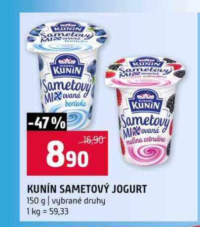 KUNÍN SAMETOVÝ JOGURT 150 g vybrané druhy