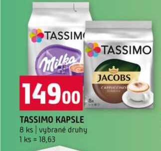 TASSIMO KAPSLE 8 ks vybrané druhy 