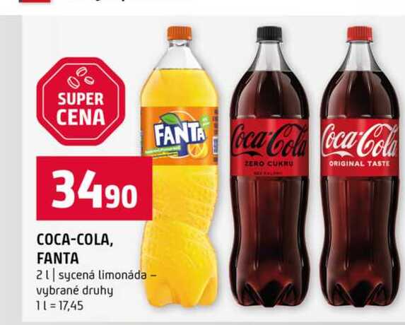 COCA-COLA, FANTA 2l sycená limonáda vybrané druhy 