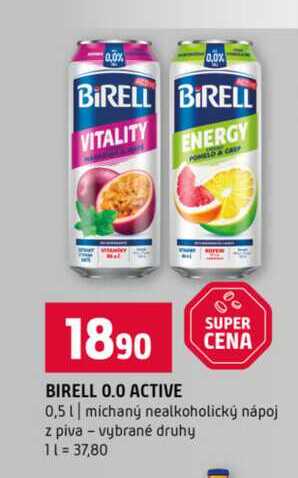 BIRELL 0.0 ACTIVE 0,5l michaný nealkoholický nápoj z piva vybrané druhy