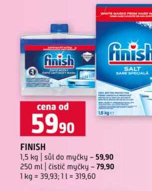 FINISH 15 kg 1,5 kg sůl do myčky 250 ml čistič myčky 