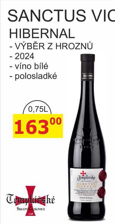 Templářské sklepy 0,75l SANCTUS VICTORIA HIBERNAL 2024 víno bílé 