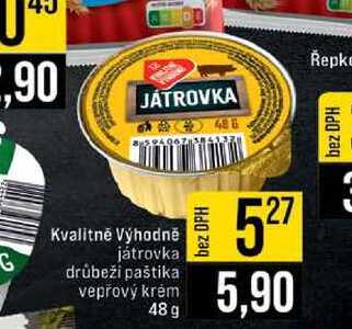 Kvalitně Výhodně játrovka drůbeži paštika vepřový krém 48 g