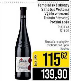 Templářské sklepy Sanctus Victoria Výběr z hroznů Tramin červený Pozdní sběr Pálava 0.75l