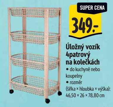 Úložný vozík 4patrový na kolečkách