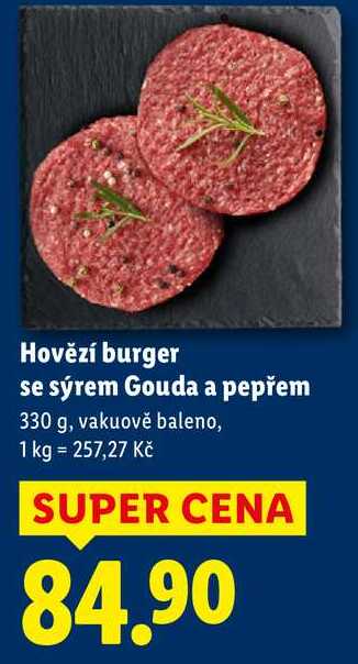 Hovězí burger se sýrem Gouda a pepřem, 330 g